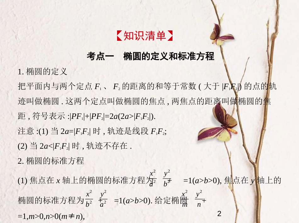 （浙江专版）2019版高考数学一轮复习 第十章 圆锥曲线与方程 10.1 椭圆及其性质课件_第2页