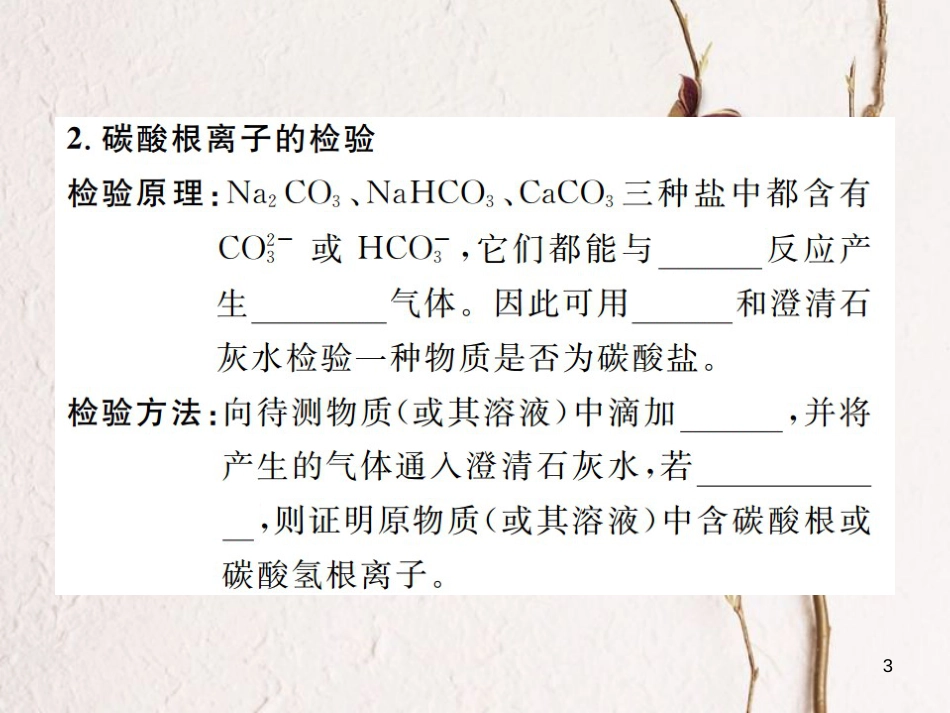 九年级化学下册 11 盐 化肥 课题1 生活中常见的盐 第2课时 几种常见盐的性质和用途习题课件 （新版）新人教版_第3页