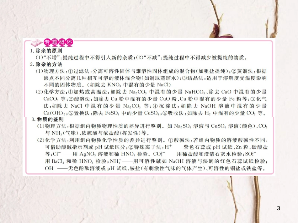 （江西专版）九年级化学下册 第11单元 盐 化肥 专题训练（五）物质的除杂与鉴别课件 （新版）新人教版_第3页