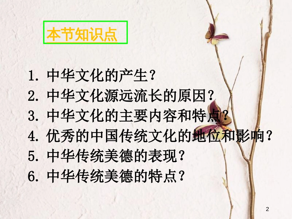 江西省九年级政治全册 第二单元 了解祖国 爱我中华 第五课 中华文化与民族精神 第1框《灿烂的中华文化》课件 新人教版_第2页