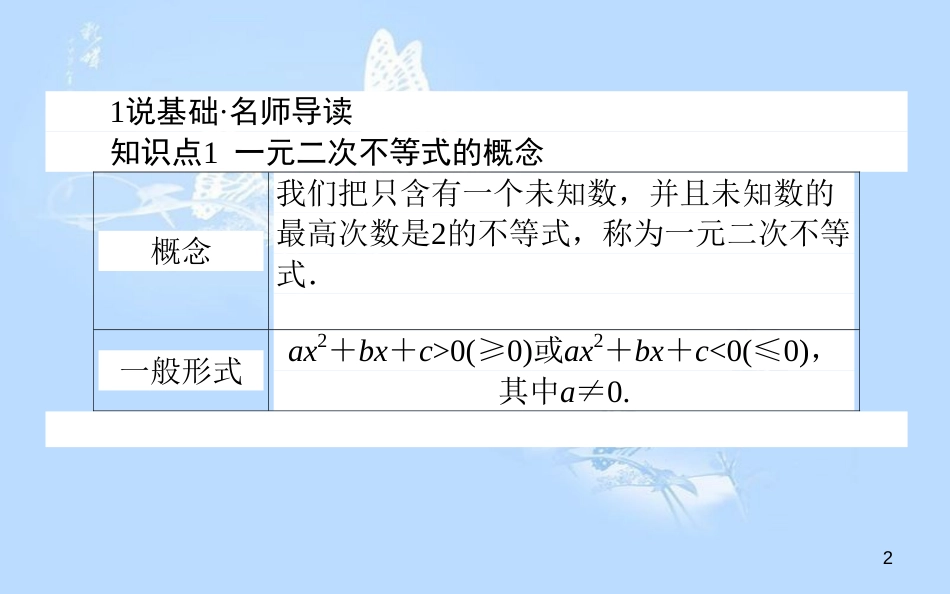 高中数学 第三章 不等式 第18课时 一元二次不等式及其解法课件 新人教B版必修5_第2页