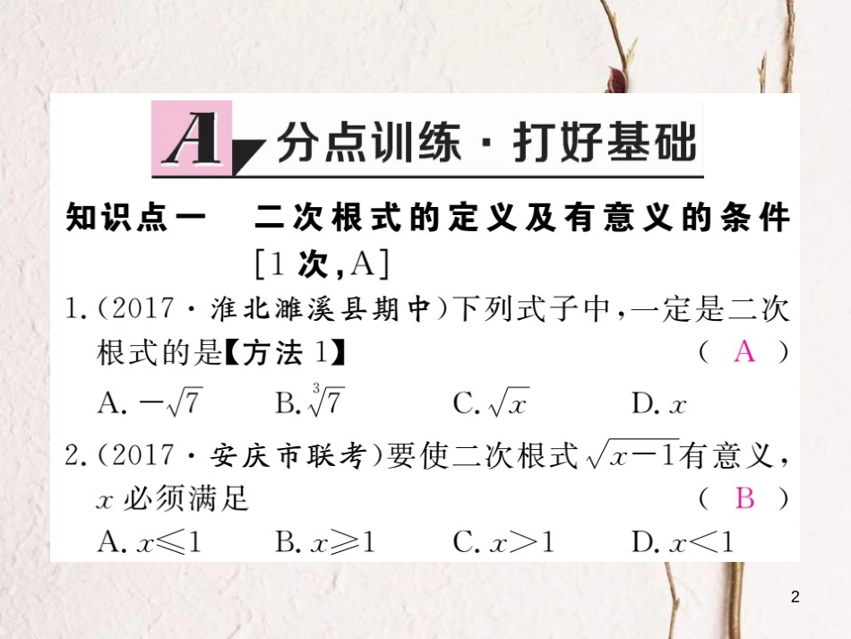 八年级数学下册 第16章 二次根式 16.1 二次根式 第1课时 二次根式的概念练习课件 （新版）沪科版_第2页