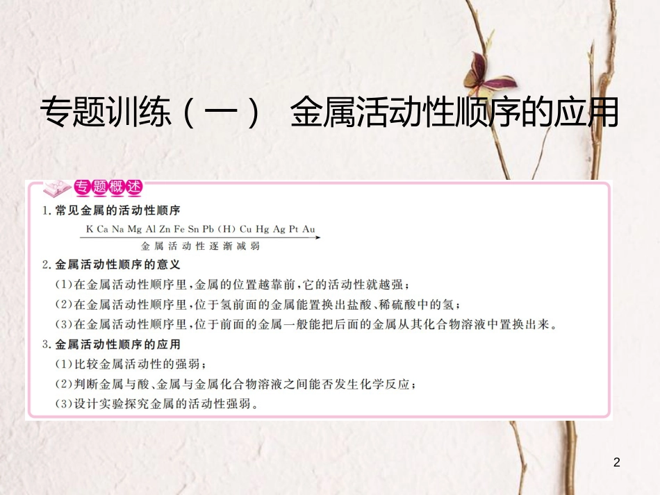 （江西专版）九年级化学下册 第8单元 金属和金属材料 专题训练（一）金属活动性顺序的应用课件 （新版）新人教版_第2页