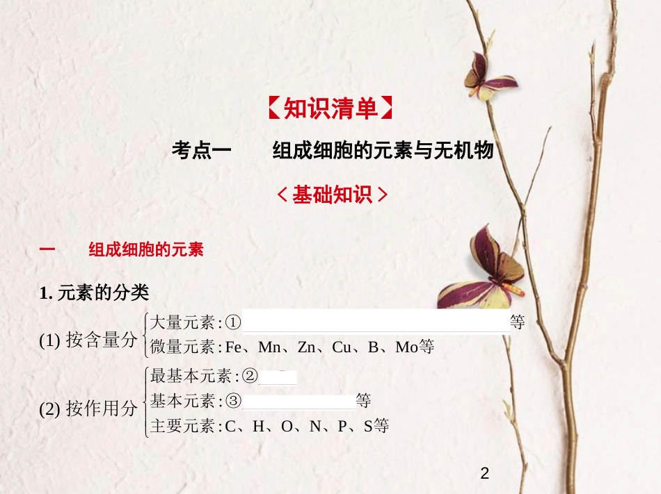 （新课标）2019版高考生物一轮复习 专题1 细胞的分子组成课件_第2页