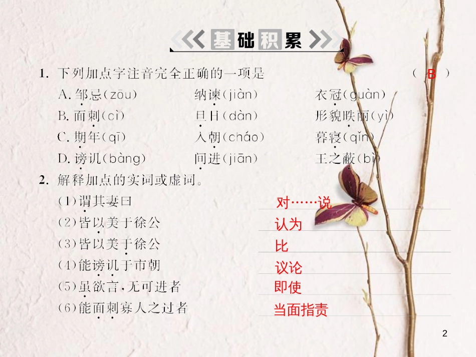 2018九年级语文下册 第六单元 21 邹忌讽齐王纳谏课件 （新版）新人教版_第2页