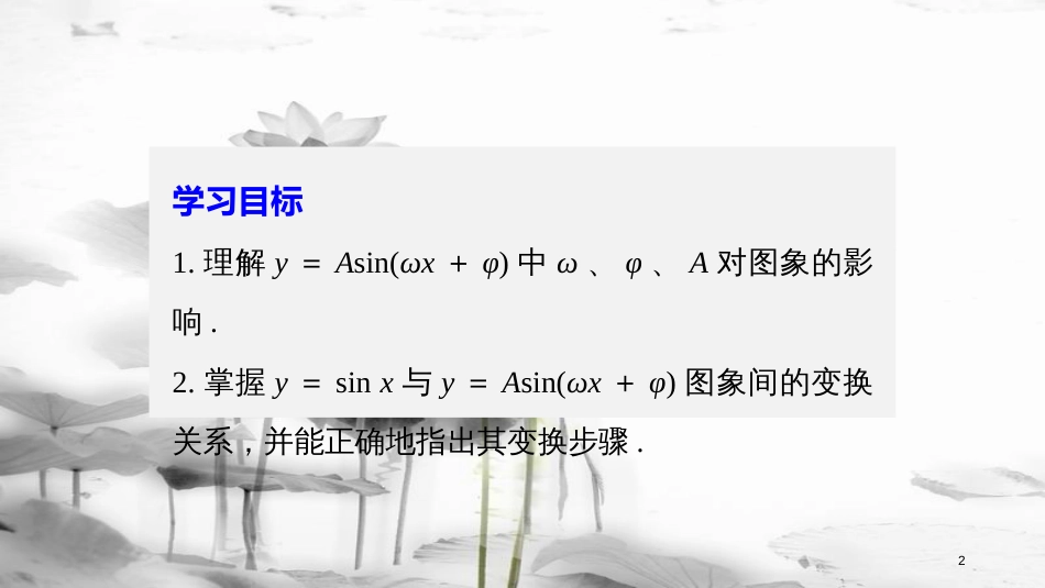 高中数学 第一章 三角函数 1.5 函数y=Asin（ωx＋φ）的图象（一）课件 新人教A版必修4_第2页