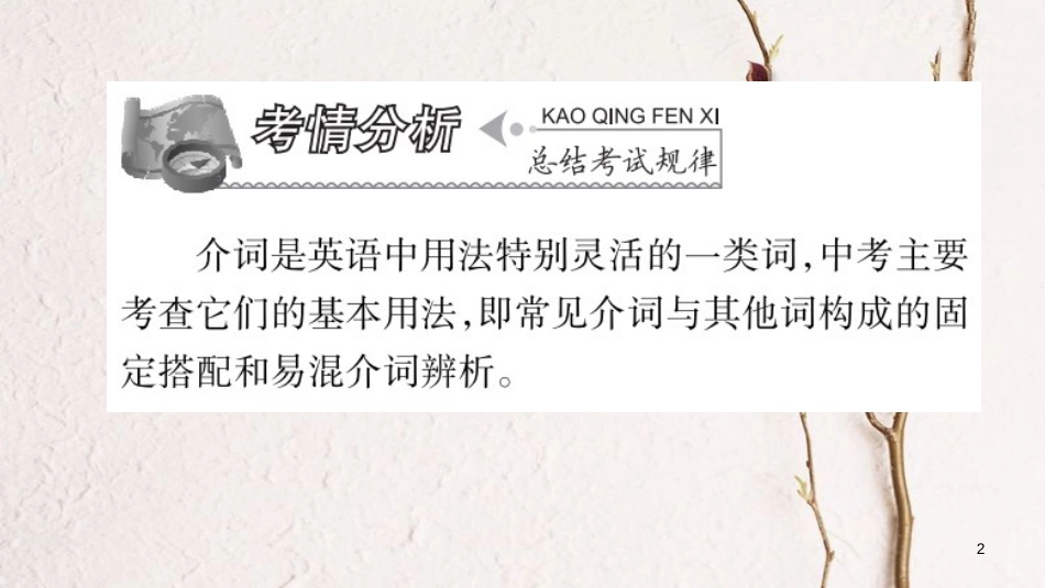 云南省中考英语学业水平精准复习方案 第二部分 语法强化 专题三 介词课件_第2页