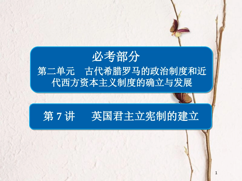 2019届高考历史一轮复习 第二单元 古代希腊罗马的政治制度和近代西方资本主义制度的确立与发展 7 英国君主立宪制的建立课件 新人教版_第1页
