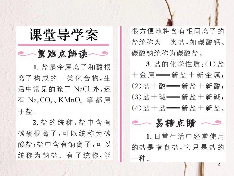 九年级化学下册 第11单元 盐 化肥 课题1 生活中常见的盐（第1课时）生活中常见的盐及盐的性质作业课件 （新版）新人教版_第2页