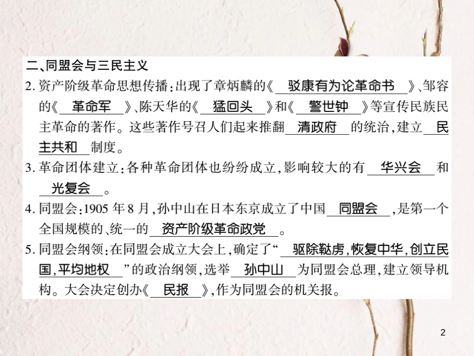 八年级历史上册 第三单元 资产阶级民主革命与中华民国的建立 第8课 革命先行者孙中山习题课件 新人教版_第2页