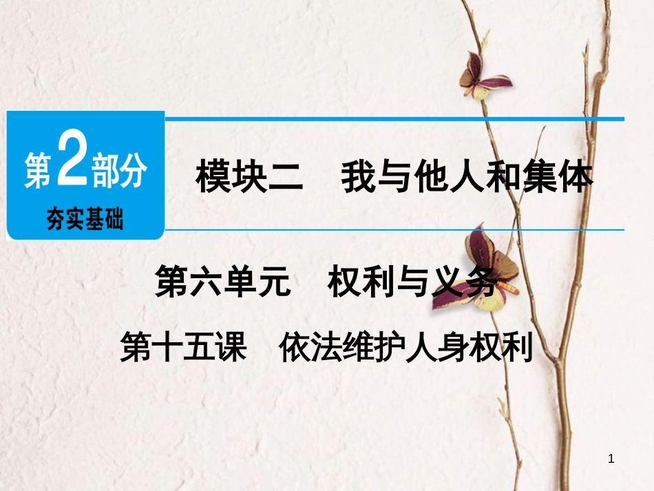 广东省年中考政治 第2部分 夯实基础 模块二 我与他人和集体 第六单元 权利与义务 第15课 依法维护人身权利精讲课件_第1页