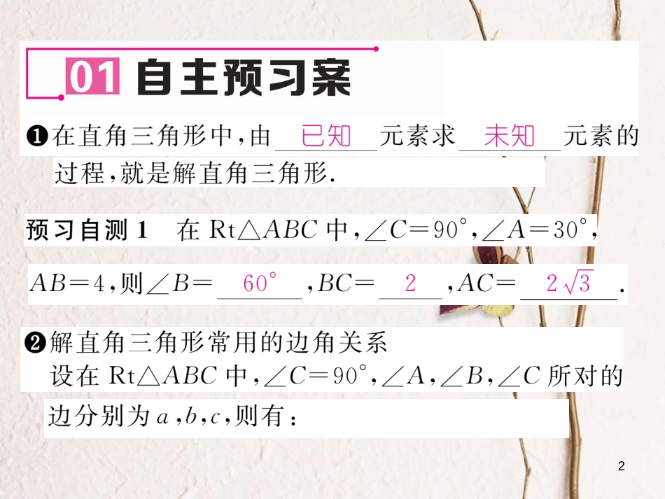 九年级数学下册 第1章 直角三角形的边角关系 4 解直角三角形作业课件 （新版）北师大版_第2页