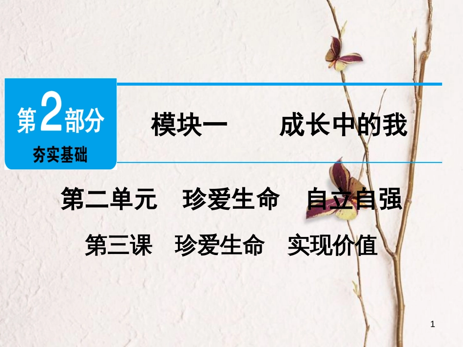 广东省年中考政治 第2部分 夯实基础 模块一 成长中的我 第二单元 珍爱生命 自立自强 第3课 珍爱生命 实现价值精讲课件_第1页