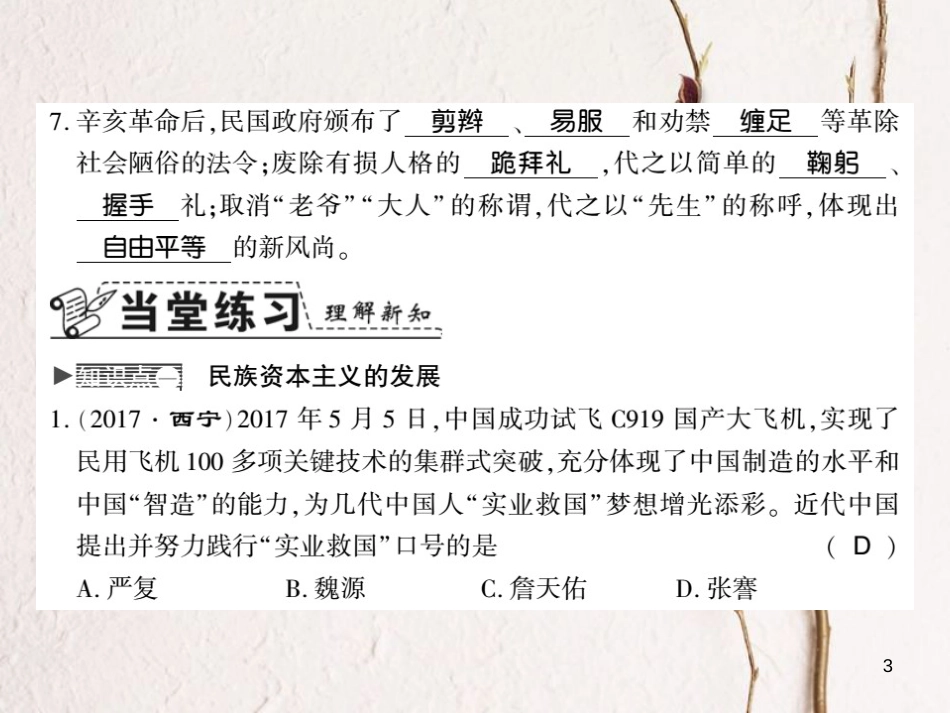 八年级历史上册 第八单元 近代经济、社会生活与教育文化事业的发展 第25课 经济和社会生活的变化习题课件 新人教版_第3页