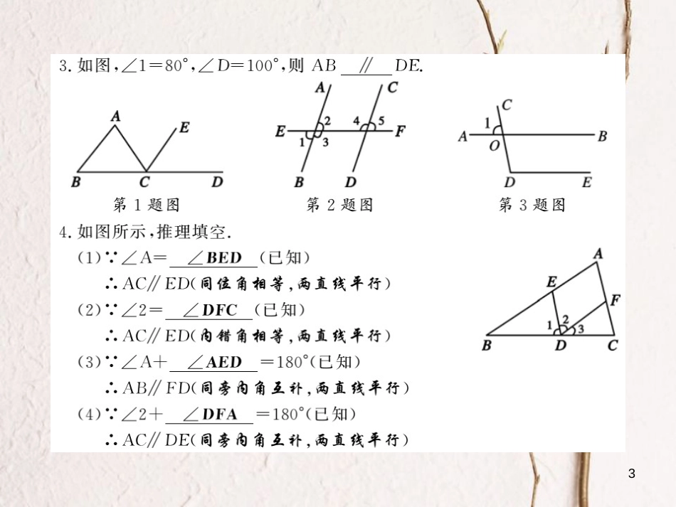 七年级数学下册 第十章 相交线平行线与平移 10.2 平行线的判定（第3课时）习题课件 （新版）沪科版_第3页