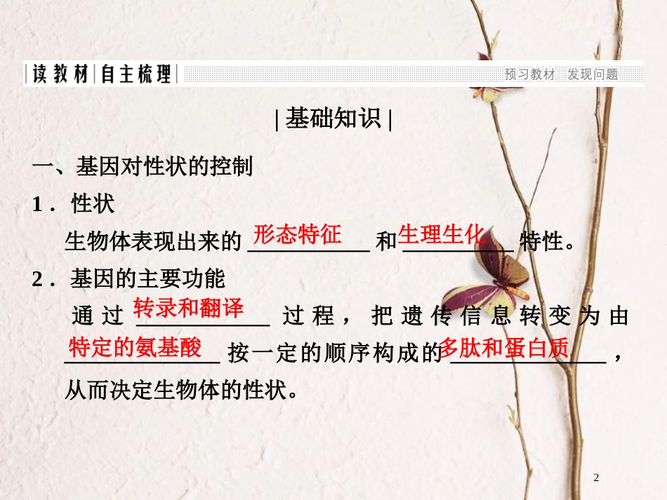 高中生物 第四章 遗传的分子基础 第15课时 基因对性状的控制及人类基因组计划课件 苏教版必修2_第2页