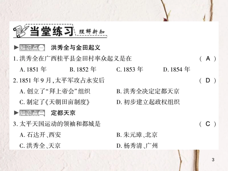 八年级历史上册 第一单元 中国开始沦为半殖民地半封建社会 第3课 太平天国运动习题课件 新人教版_第3页