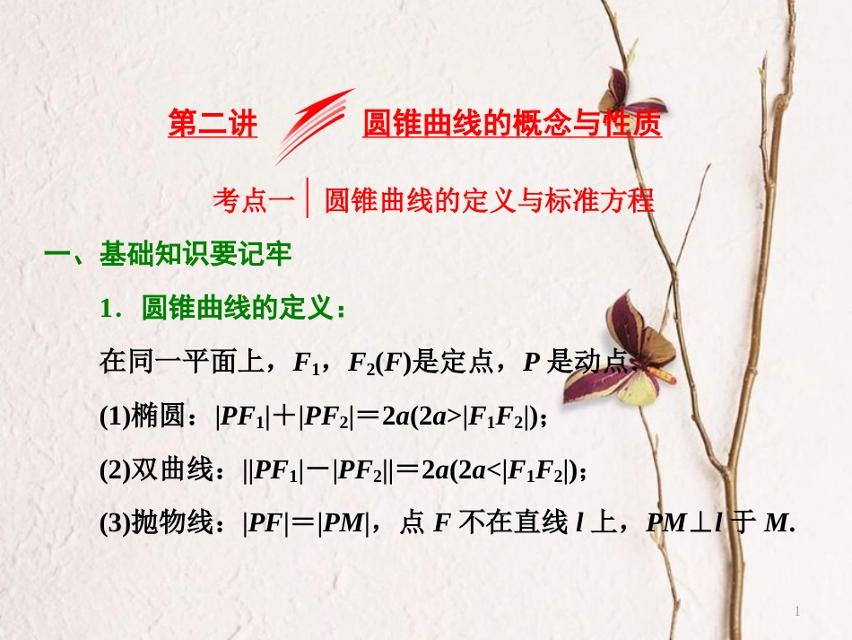 （浙江专版）高考数学二轮专题复习 第一部分 专题五 第二讲 圆锥曲线的概念与性质课件_第1页