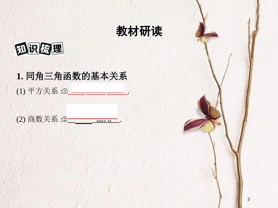 2019届高考数学一轮复习 第四章 三角函数、解三角形 第二节 同角三角函数基本关系式与诱导公式课件 文_第3页