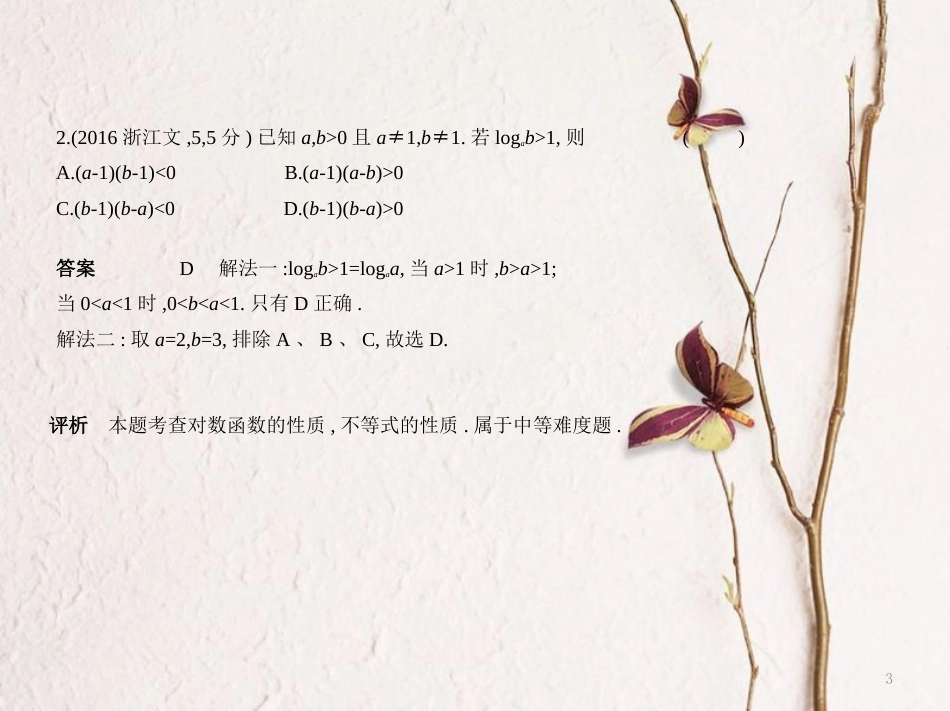 （浙江专用）高考数学一轮复习 第二章 函数 2.5 对数与对数函数课件_第3页