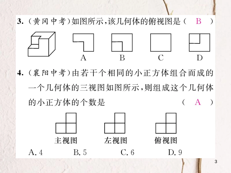 九年级数学下册 专题训练3 图形的相似及投影与视图作业课件 （新版）北师大版_第3页