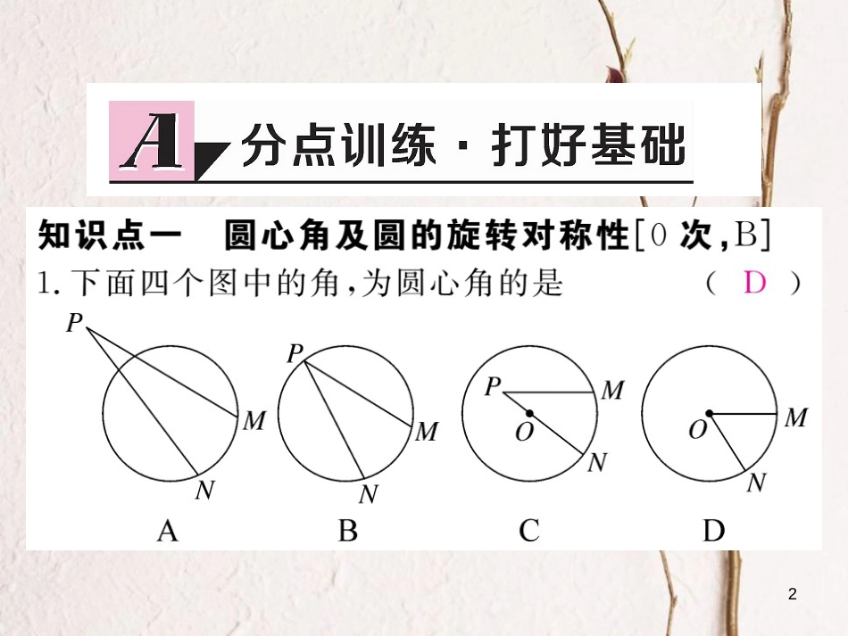 九年级数学下册 第24章 圆 24.2 第3课时 圆心角、弧、弦、弦心距间关系练习课件 （新版）沪科版_第2页