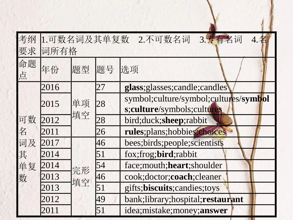 中考英语复习 第二篇 语法突破篇 专题一 名词课件_第3页