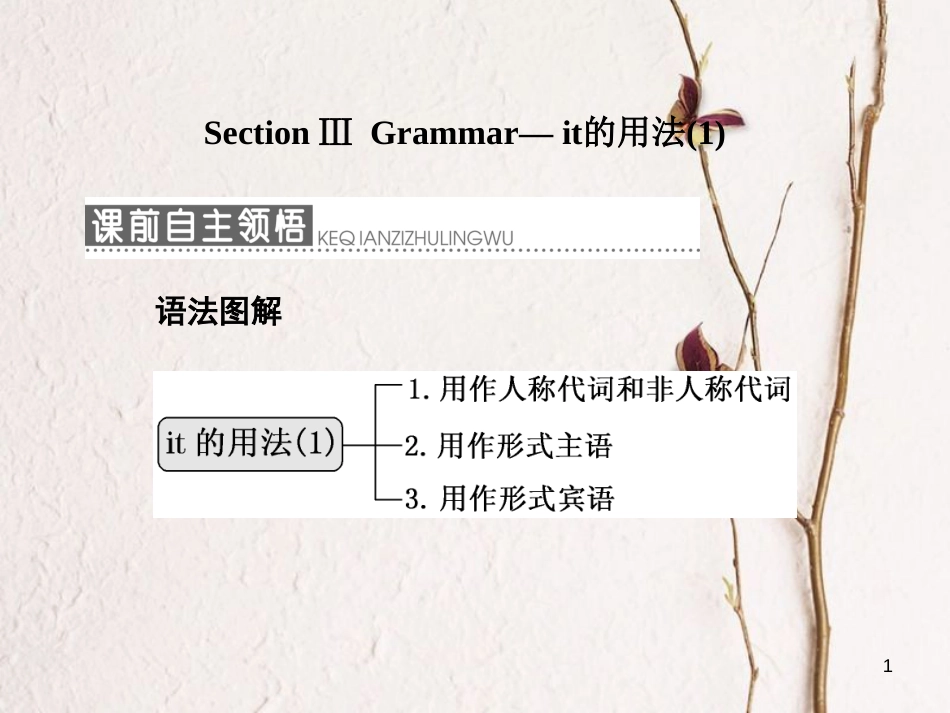 高中英语 Unit 3 A healthy life Section Ⅲ Grammar-it的用法（1）课件 新人教版选修6_第1页