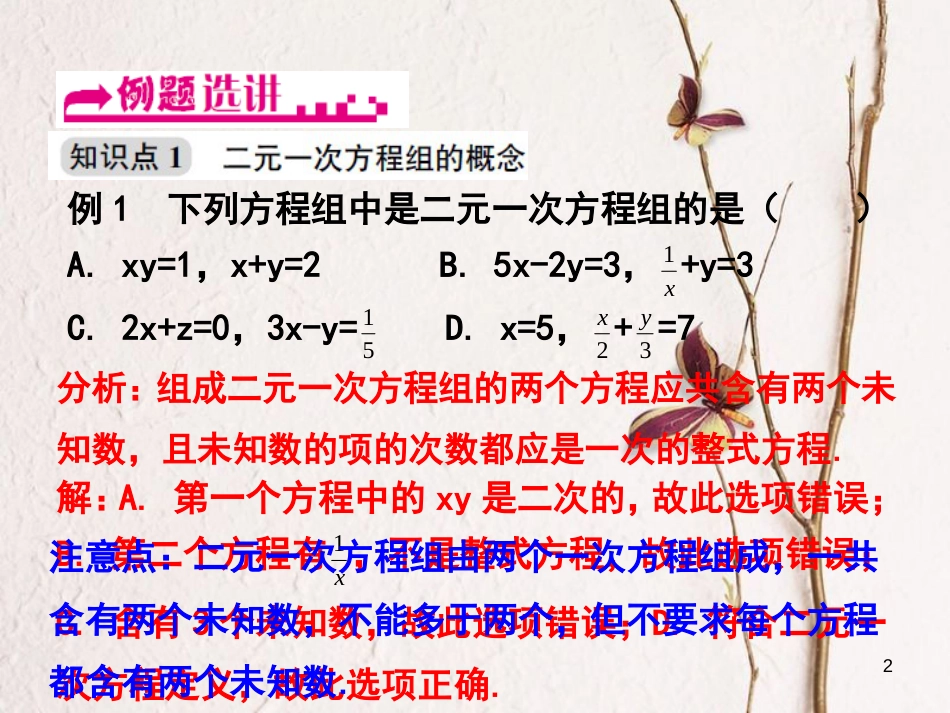 浙江省嘉兴市秀洲区七年级数学下册 第2章 二元一次方程组 2.2 二元一次方程组课件 （新版）浙教版_第2页