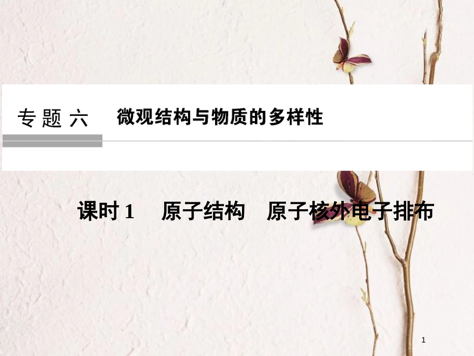 （浙江专版）2019版高考化学大一轮复习 专题六 微观结构与物质的多样性 课时1 原子结构 原子核外电子排布课件_第1页