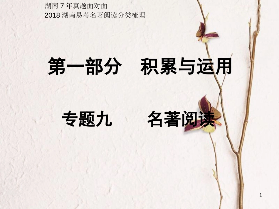 湖南省2018中考语文总复习 第一部分 积累与运用 专题九 名著阅读课件_第1页