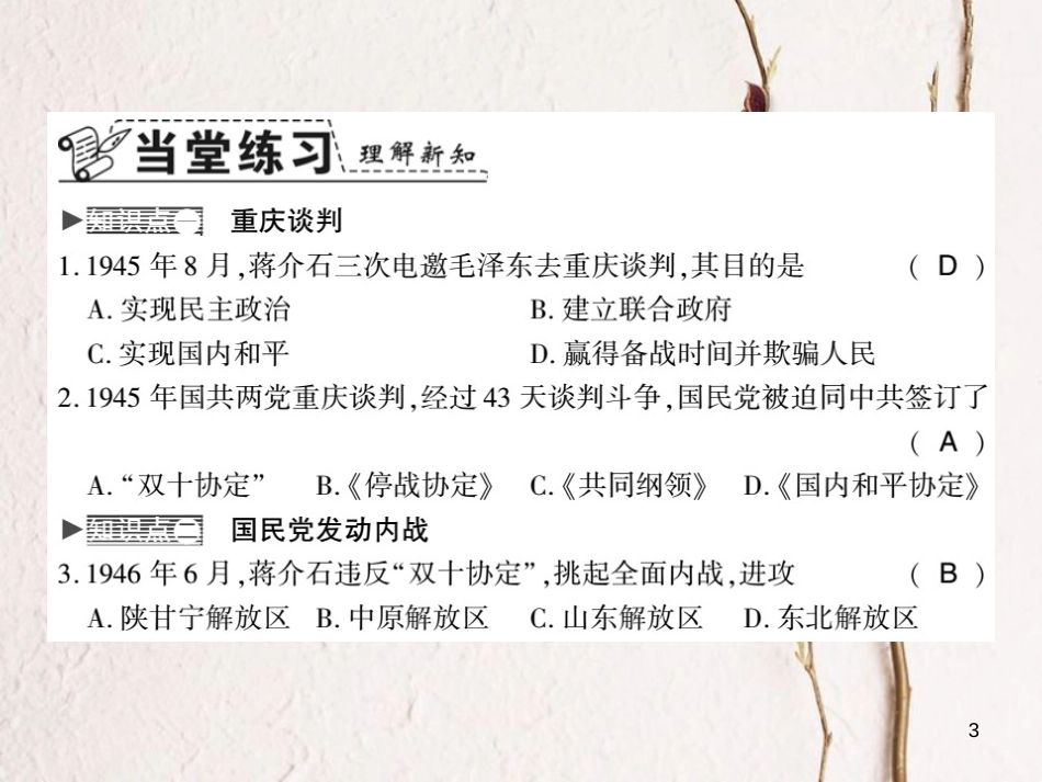 八年级历史上册 第七单元 解放战争 第23课 内战爆发习题课件 新人教版_第3页