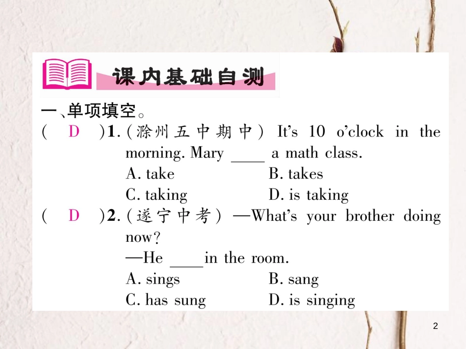 （安徽专版）七年级英语下册 Unit 6 I'm watching TV（第2课时）语法专练（Grammar Focus-3c）习题课件 （新版）人教新目标版_第2页