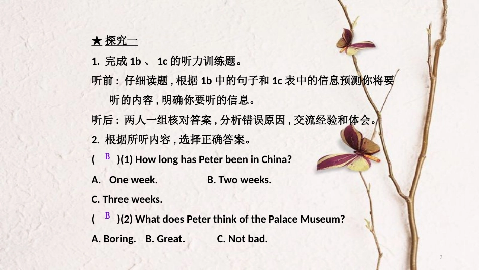 八年级英语下册 Unit 9 Have you ever been to a museum Section B（1a-1d）导学课件 （新版）人教新目标版_第3页