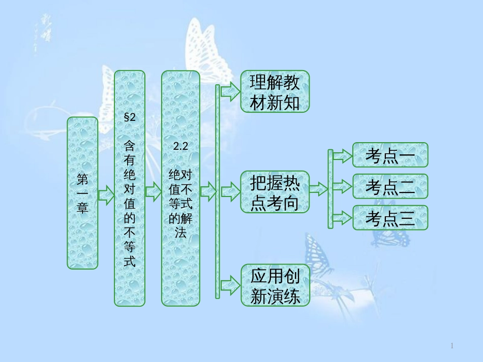 高中数学 第一章 不等关系与基本不等式 2 2.2 绝对值不等式的解法课件 北师大版选修4-5_第1页