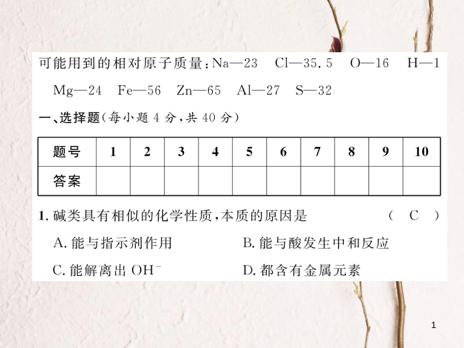 九年级化学下册 第10单元 酸和碱达标测试题作业课件 （新版）新人教版_第1页
