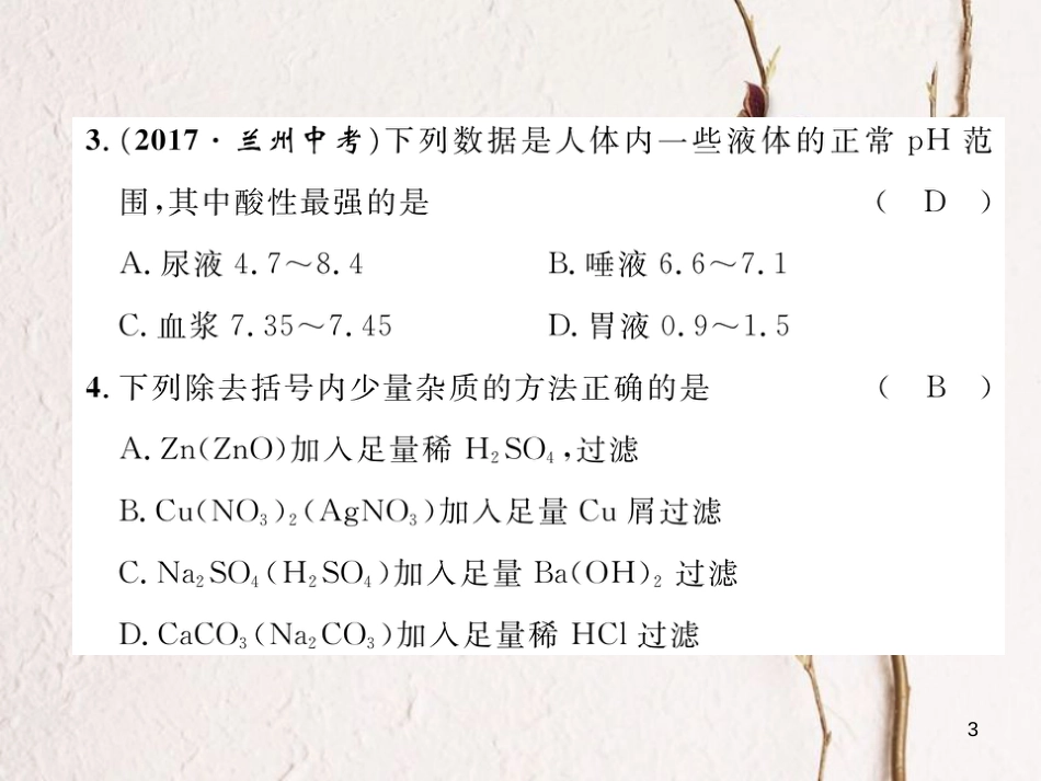 九年级化学下册 第10单元 酸和碱达标测试题作业课件 （新版）新人教版_第3页