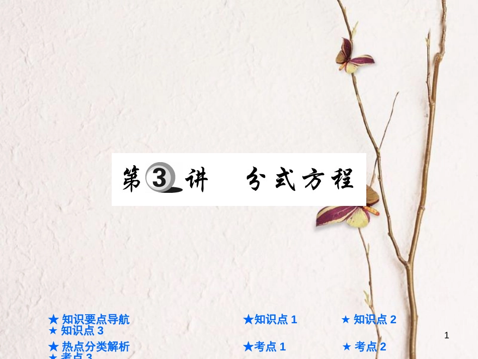 中考数学总复习 第一部分 基础知识复习 第2章 方程（组）与不等式（组）第3讲 分式方程课件_第1页