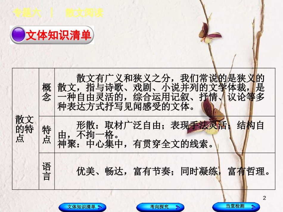 （浙江专版）中考语文 第2篇 现代文阅读 一 文学类文本阅读 专题六 散文阅读复习课件_第2页