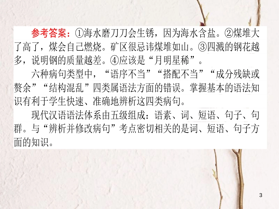 2019届高三语文一轮复习 专题二 辨析并修改病句 2.1 掌握基本语法知识课件_第3页