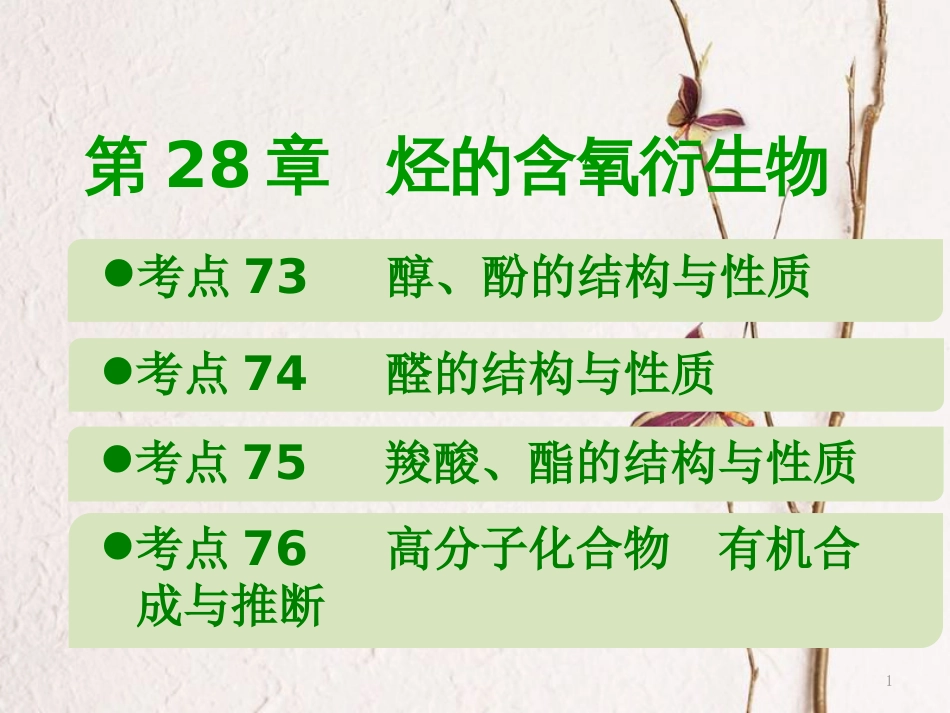 600分考点 700分考法（A版）2019版高考化学总复习 第28章 烃的含氧衍生物课件_第1页