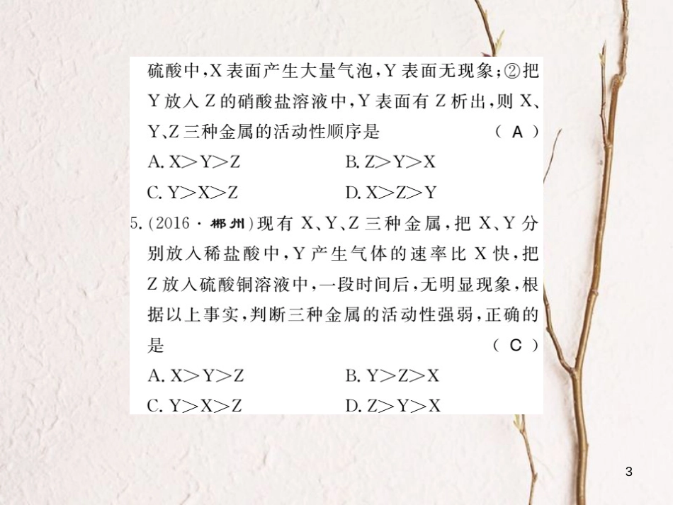 九年级化学下册 专题一 金属的化学性质及金属的活动性顺序习题课件 （新版）新人教版_第3页