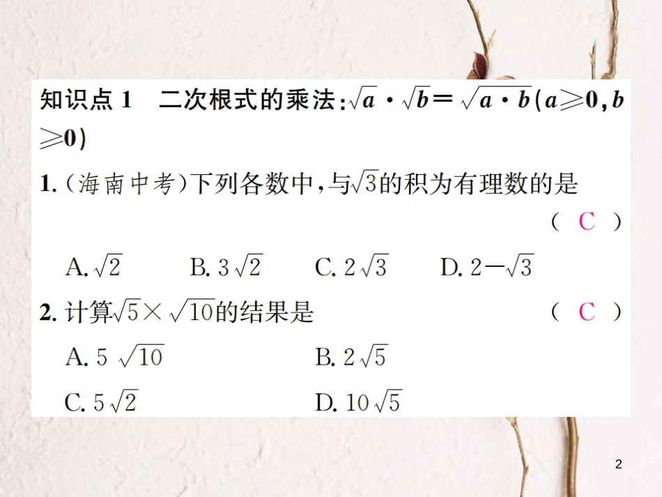 八年级数学上册 5.2 二次根式的乘法和除法 第1课时 二次根式的乘法习题课件 （新版）湘教版_第2页