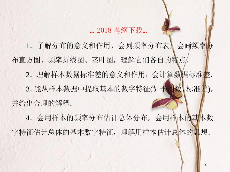 2019届高考数学一轮复习 第十章 算法初步及概率与统计 第6课时 用样本估计总体课件 文_第2页