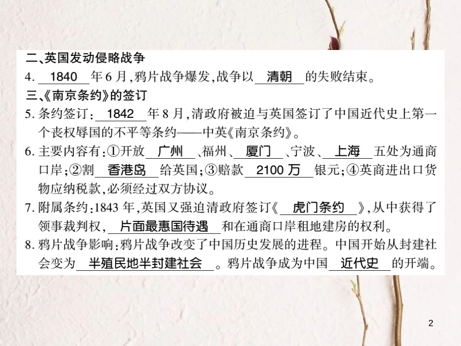 八年级历史上册 第一单元 中国开始沦为半殖民地半封建社会 第1课 鸦片战争习题课件 新人教版_第2页