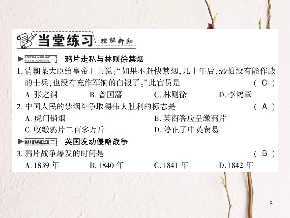 八年级历史上册 第一单元 中国开始沦为半殖民地半封建社会 第1课 鸦片战争习题课件 新人教版_第3页