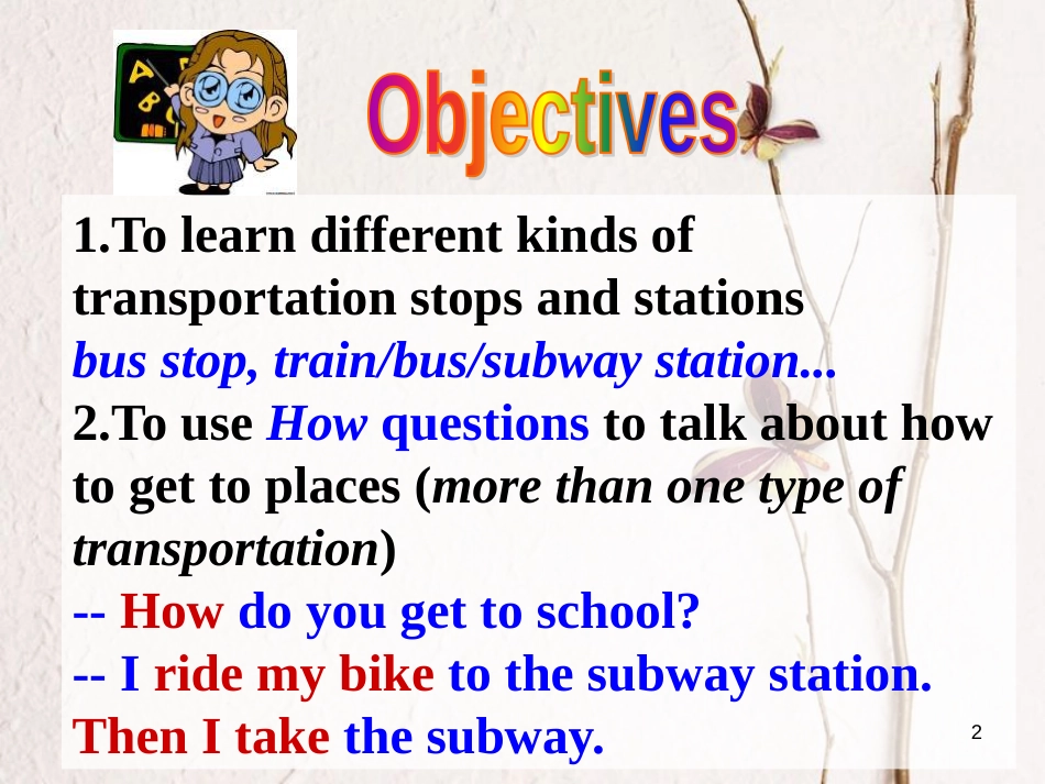 七年级英语下册 Unit 3 How do you get to school Section B1课件 （新版）人教新目标版_第2页