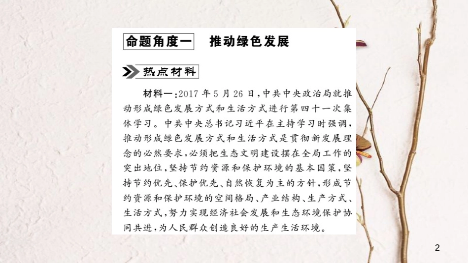 安徽省中考政治 第二篇 热点专题透视 时事专题五 领航绿色发展 共建美丽中国复习课件_第2页