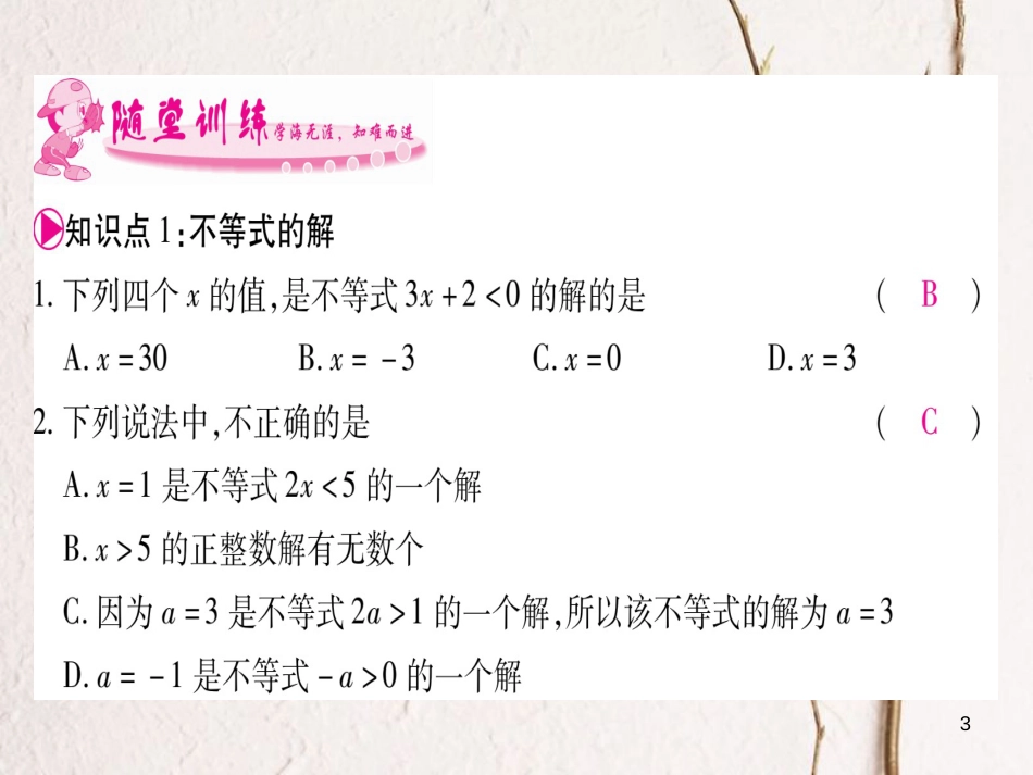 八年级数学下册 第2章 一元一次不等式和一元一次不等式组 2.3 不等式的解集习题课件 （新版）北师大版_第3页
