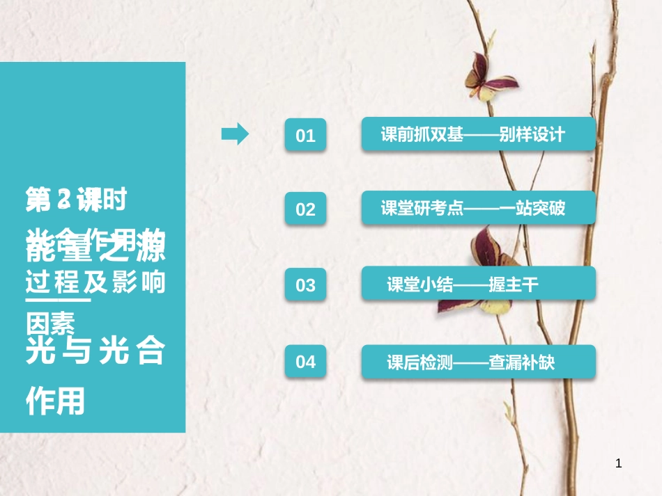 （全国通用版）2019版高考生物一轮复习 第1部分 分子与细胞 第三单元 细胞的能量供应和利用 第3讲 第2课时 光合作用的过程及影响因素课件_第1页